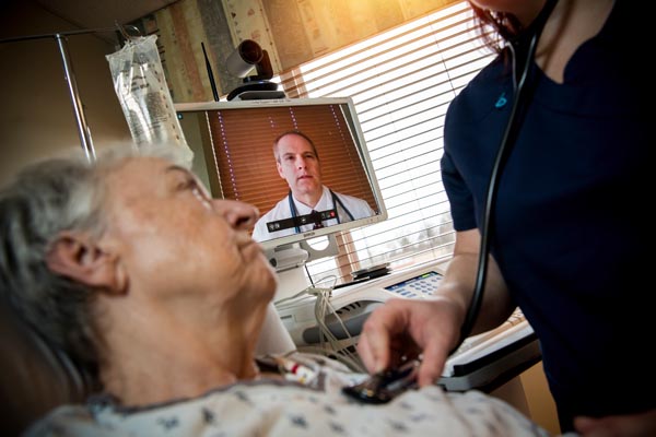 Telehealth nurse with stethoscope