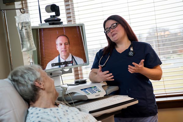 Telehealth nurse talking